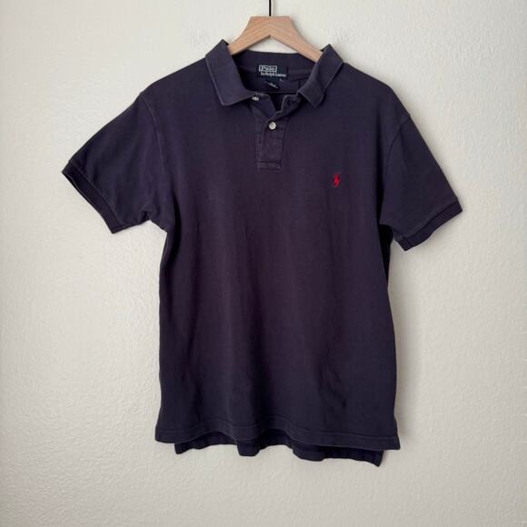 Vintage Polo Ralph Lauren Men Navy Blue Collared Shirt Polo Red Logo Size Medium - Picture 1 of 9